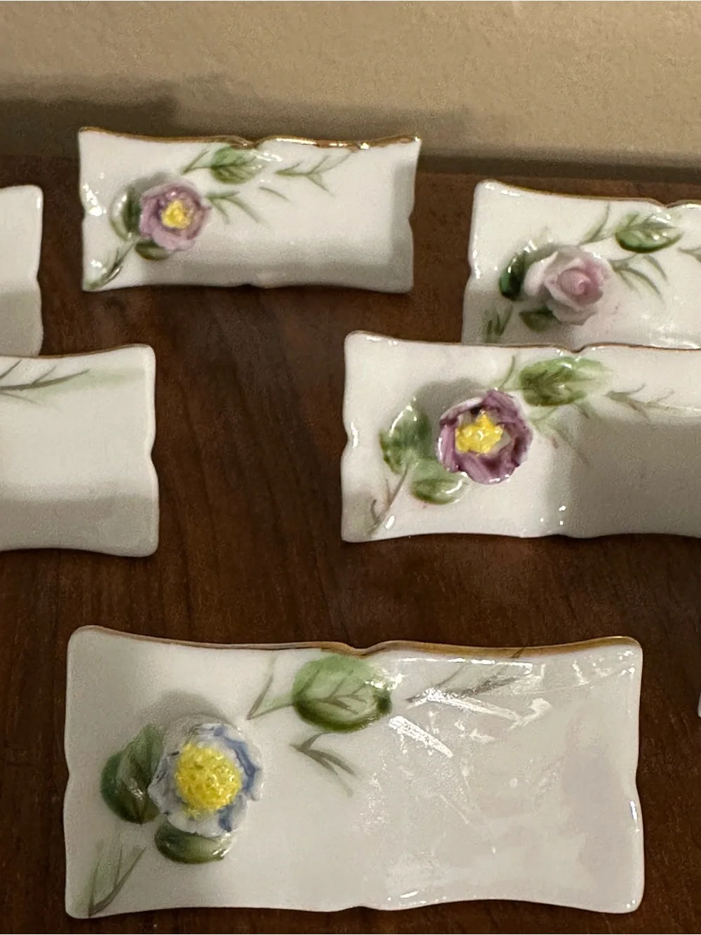 Vintage Porcelain Floral Place Card Holders Set of 8 Roses Wedding Table Decor